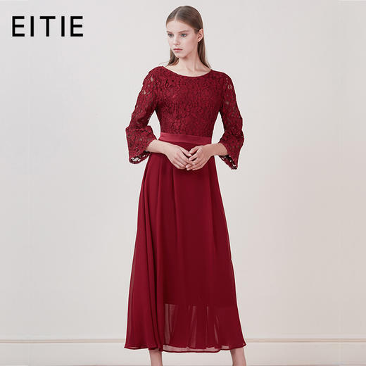 EITIE爱特爱品牌女装时尚镂空钩花低腰优雅礼服女中长款5877515 商品图0