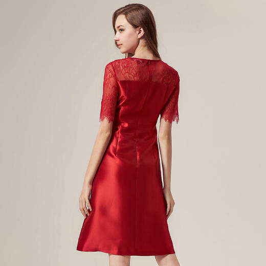 EITIE爱特爱品牌女装商场同款秋款婚宴优雅蕾丝红色礼服裙5877524 商品图3