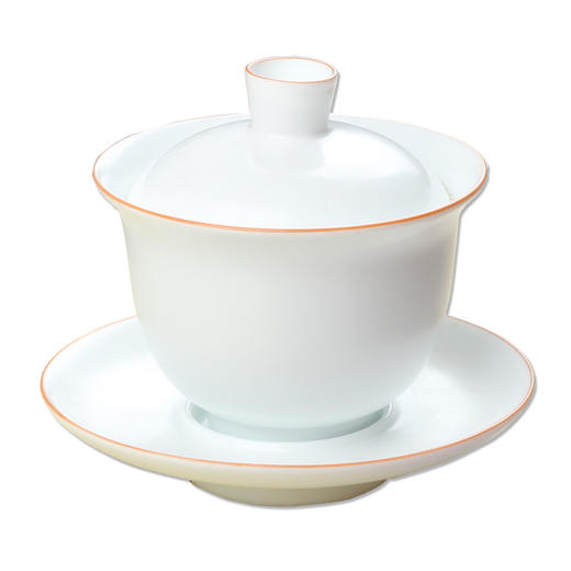 定窑陶瓷三才盖碗茶杯 描金边亚光白瓷手工家用泡茶功夫茶具 商品图4