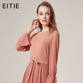 EITIE爱特爱品牌女装秋款修身系带纯色雪纺婚宴礼服中长款5877508