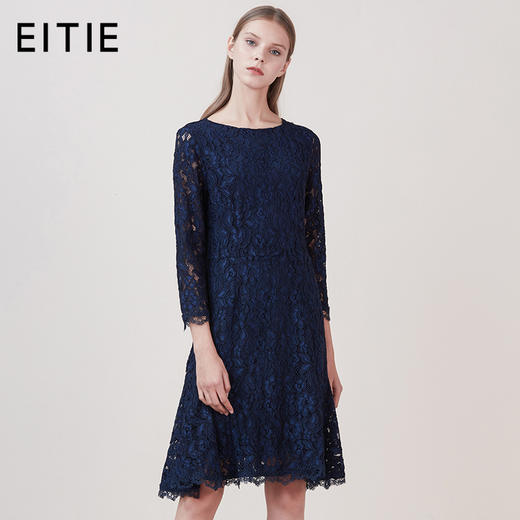 EITIE爱特爱品牌女装新款时尚优雅蕾丝连衣裙圆领低腰中裙5807534 商品图1