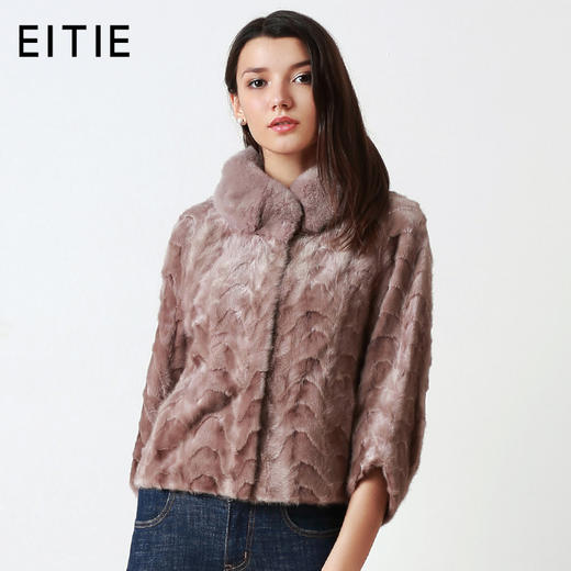 EITIE爱特爱品质女装秋款时尚优雅方领保暖水貂毛皮草外套女5693307 商品图0