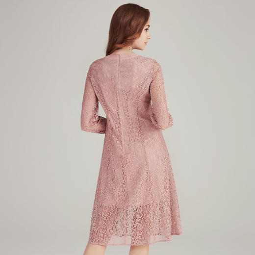 EITIE爱特爱品牌女装秋款长袖镂空蕾丝连衣裙时尚绣花A字裙C1807178 商品图4