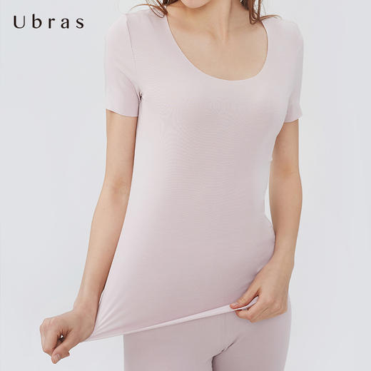 Ubras时尚打底无侧缝修身短袖上衣 商品图6