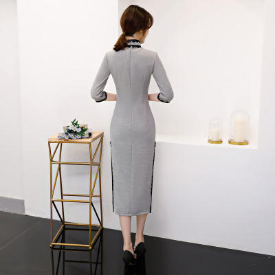 Q180222毛呢复古时尚改良中长款旗袍 商品图4