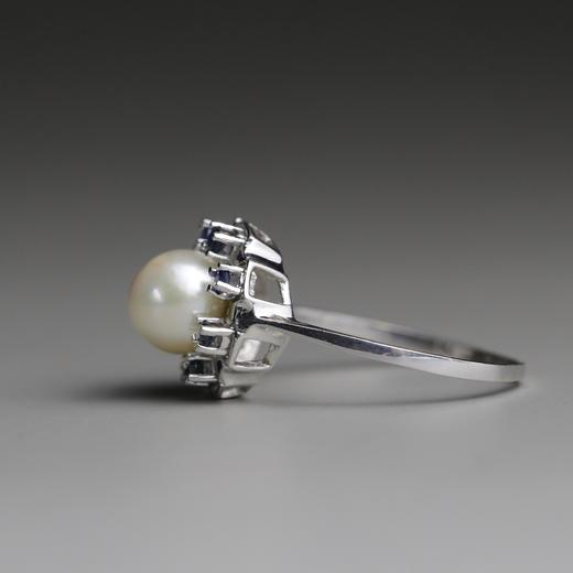 欧洲古董原装珍珠+蓝宝石白金戒指 商品图2