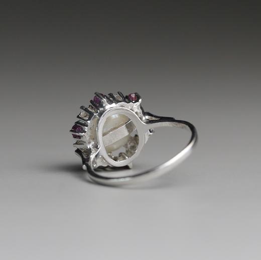 欧洲古董原装珍珠+红宝石白金戒指 商品图2