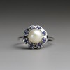 欧洲古董原装珍珠+蓝宝石白金戒指 商品缩略图0