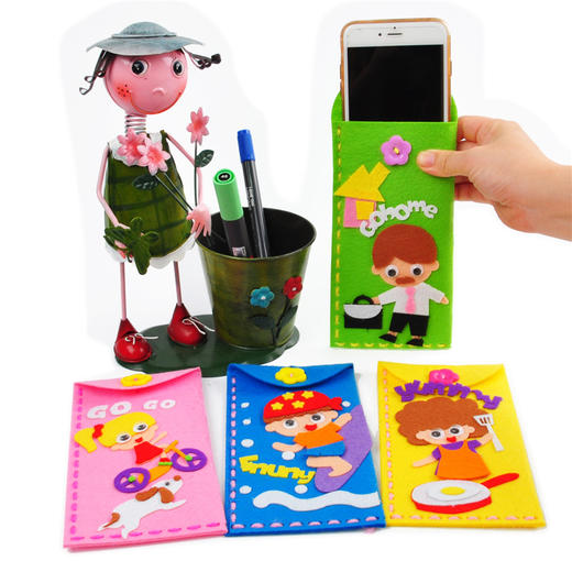 创意不织布手机袋 幼儿园儿童手工卡通布艺缝制手机袋材料 商品图1