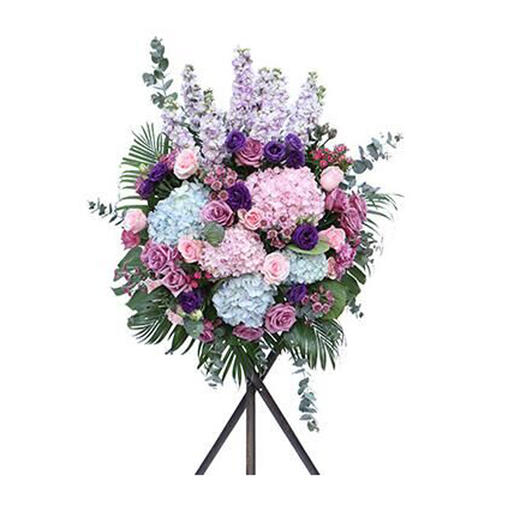 开业花篮b款紫色紫罗兰9枝粉色绣球2枝蓝色绣球3枝粉佳人玫瑰12枝紫