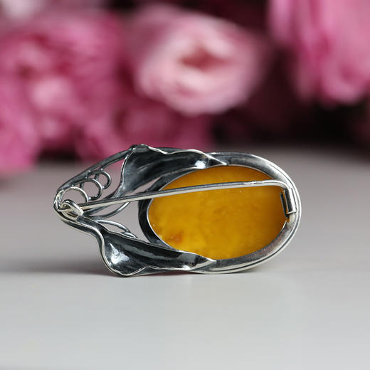 欧洲古董原装蜜蜡镶银项坠胸针两用 商品图2