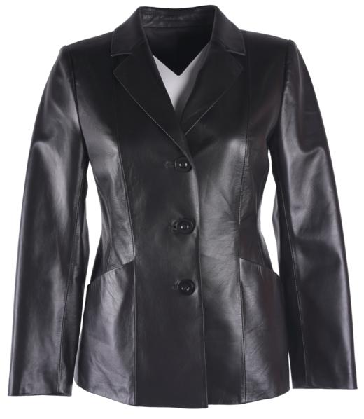 bianca top 黑色大v领羊皮西装外套