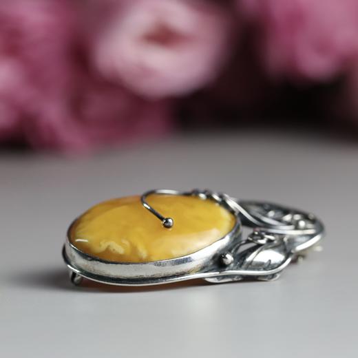 欧洲古董原装蜜蜡镶银项坠胸针两用 商品图1