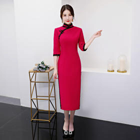 Q180222毛呢复古时尚改良中长款旗袍