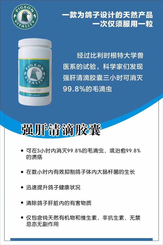 【强肝清滴胶囊TricoliStop】一次1粒，3小时内驱杀99.8%的毛滴虫（欧洲赛鸽活力） 商品图2