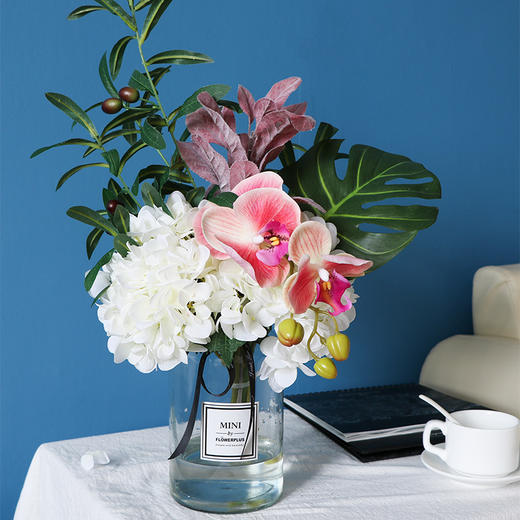 ins北欧餐桌装饰花插花花艺 兰花假花仿真花绣球花束客厅花瓶摆件