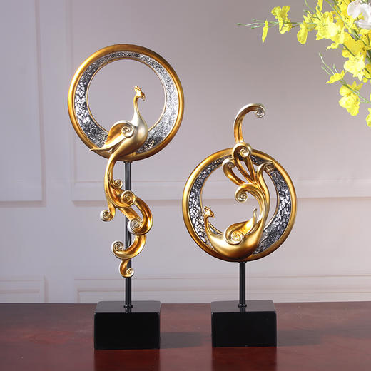 欧式软装摆设凤凰涅盘摆件奢华贴玻璃家居艺术品玄关电视柜装饰品