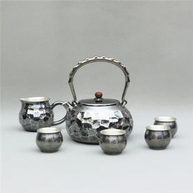《拙石奉友》纯手作银制碎石纹茶具6件套（定）