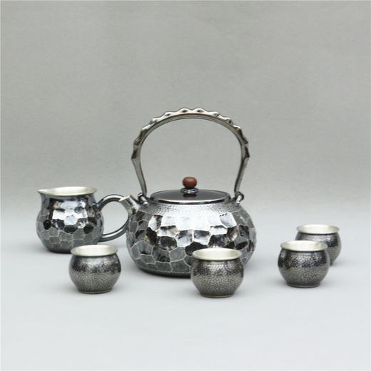 《拙石奉友》纯手作银制碎石纹茶具6件套（定） 商品图0