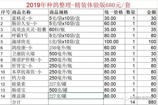 精致主义—爆灯鸽药2019种鸽调理保健方案—680元精装套装（60羽以内） 商品图1