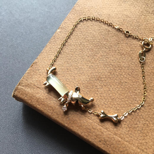 高冰种翡翠狗狗手链18k黄金钻石镶嵌 商品图2