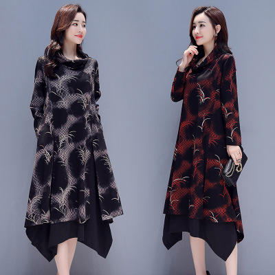 fnb923长款过膝加绒加厚连衣裙