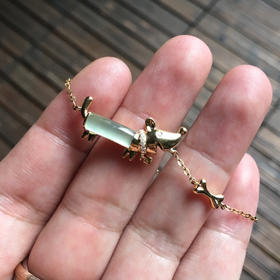 高冰种翡翠狗狗手链18k黄金钻石镶嵌