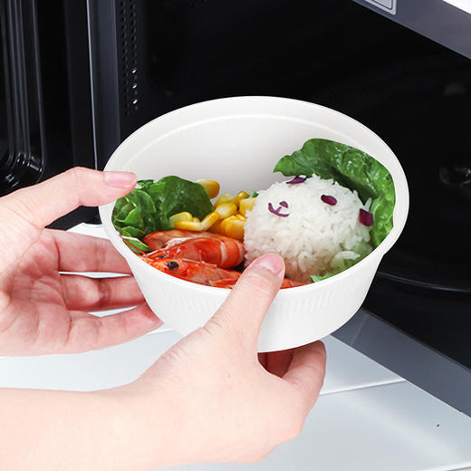 喇叭花圆形一次性餐盒白底红盖方盒塑料打包盒外卖快餐饭盒汤碗50套 商品图5