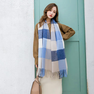 【围巾】大格子围巾韩版女秋冬季百搭仿羊绒披肩两用双面保暖围脖 商品图1
