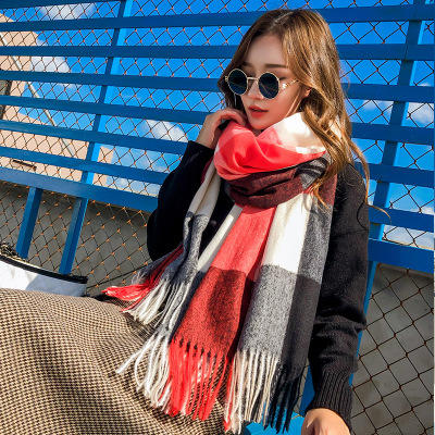 【围巾】大格子围巾韩版女秋冬季百搭仿羊绒披肩两用双面保暖围脖 商品图3