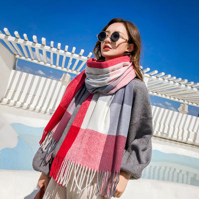 【围巾】大格子围巾韩版女秋冬季百搭仿羊绒披肩两用双面保暖围脖 商品图5