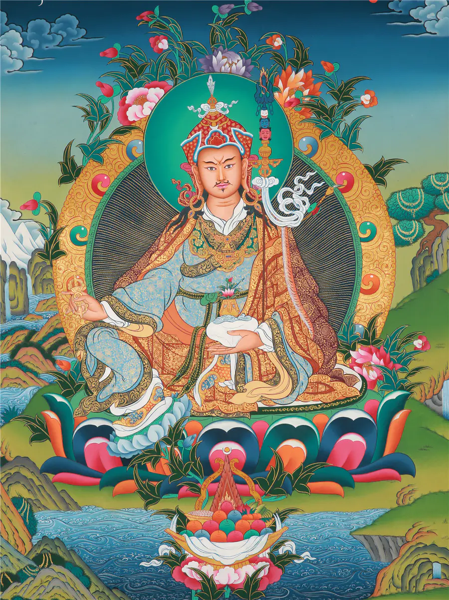 莲花生大士 精选推荐手绘彩唐