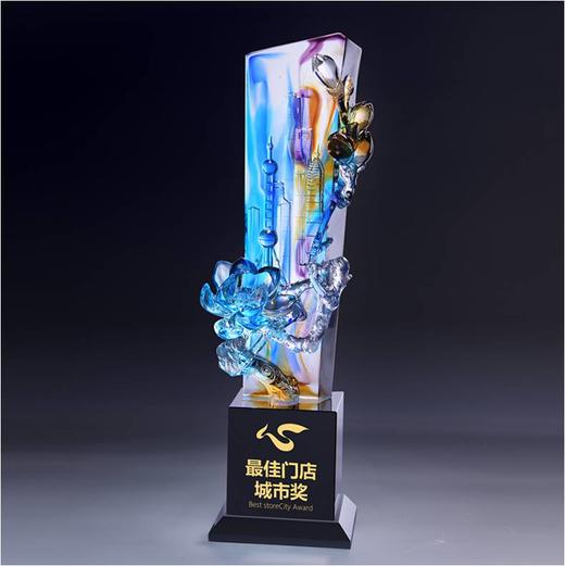 上海形象琉璃奖杯水晶定制年会表彰奖牌比赛奖品纪念品免费刻字定做 商品图0