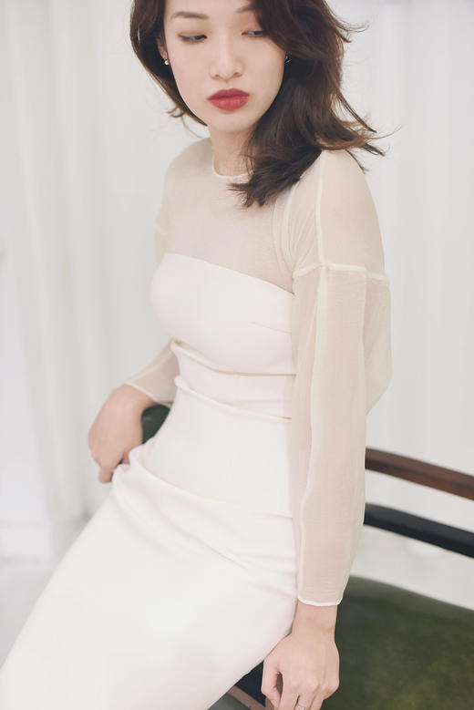 AtelierMissLu / Michelle 珍珠白欧根纱连身裙 商品图3