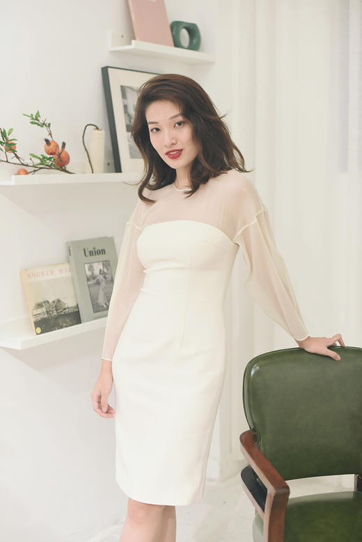 AtelierMissLu / Michelle 珍珠白欧根纱连身裙 商品图1