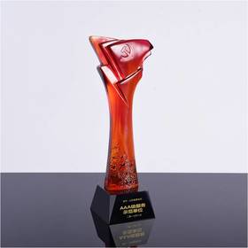 五星红旗款琉璃奖杯水晶定制年会表彰奖牌比赛奖品纪念品免费刻字定做