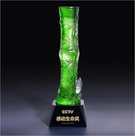 感动生命 竹韵 琉璃奖杯水晶定制年会表彰奖牌比赛奖品纪念品免费刻字定做 商品图0