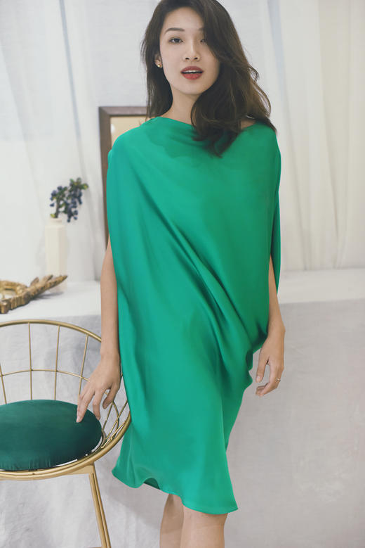 AtelierMissLu / Gill 碧波绿宽松垂褶连身裙 商品图5