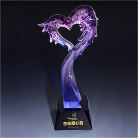 慈善爱心琉璃奖杯水晶定制年会表彰奖牌比赛奖品纪念品免费刻字定做