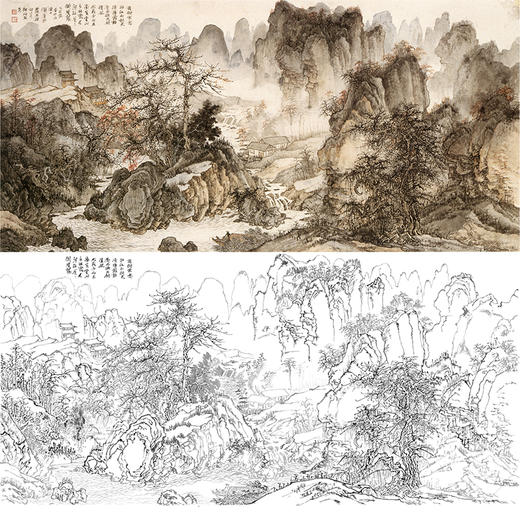 刘彦水白描底稿-横幅工笔山水-《清秋》-多种白描尺寸可选-LQ57 商品图0