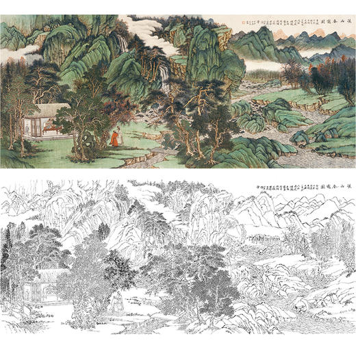 刘彦水白描底稿-横幅工笔山水人物-《溪山春霭图》-多种白描尺寸可选-LQ58 商品图0