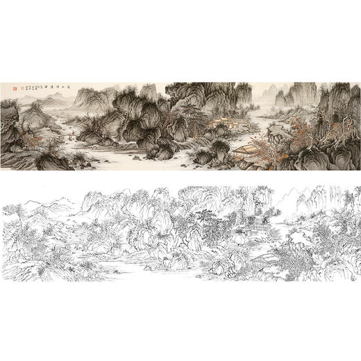 刘彦水白描底稿-横幅工笔山水-《溪山清远图》-多种白描尺寸可选-LQ62 商品图0