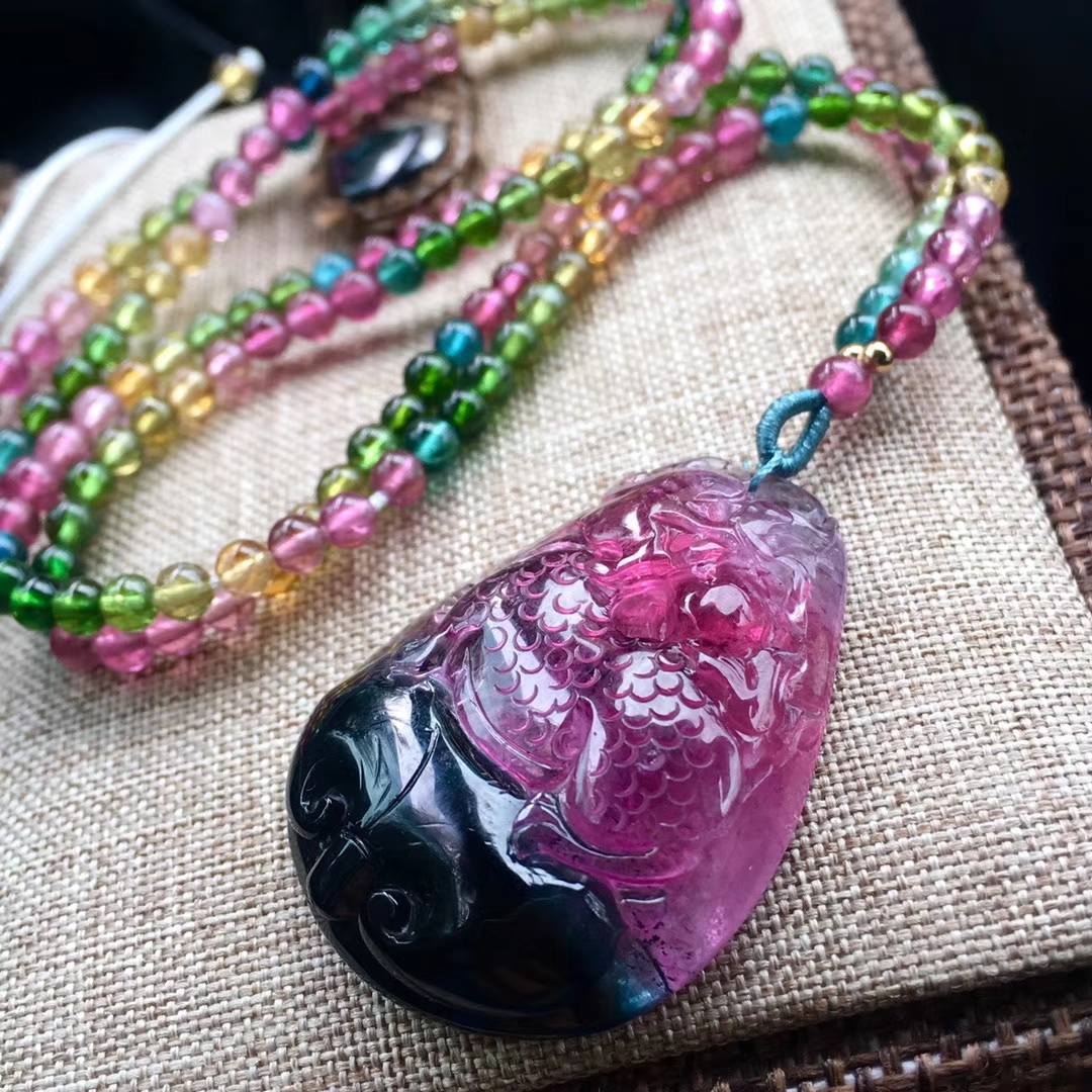 极品紫罗兰双色碧玺玻璃体如意麒麟