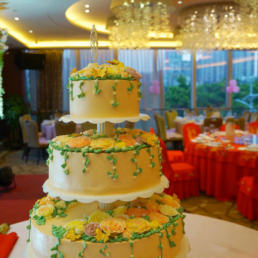宴会庆功宴婚礼多层香槟金花朵蛋糕图片为61014寸效果请咨询客服报价