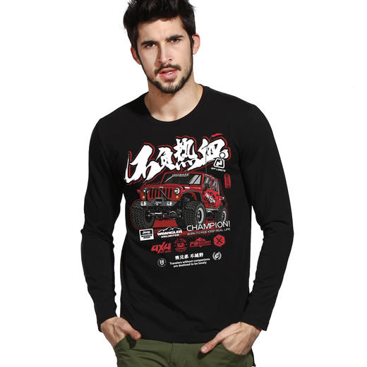 自由基地冬季新款数码印花长袖t恤牧马人越野图案体恤