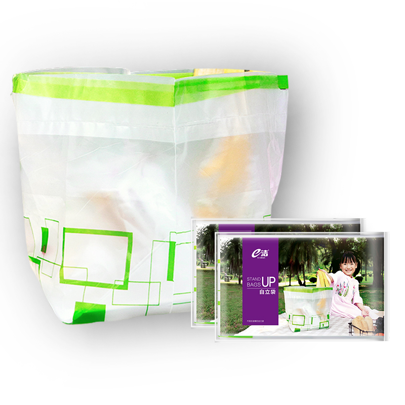 e洁自立袋加厚不易穿自动收口垃圾袋手提式户外野炊聚会使用