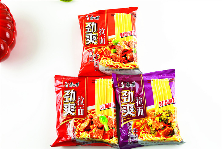 康师傅劲爽香辣袋装红烧牛肉面101g