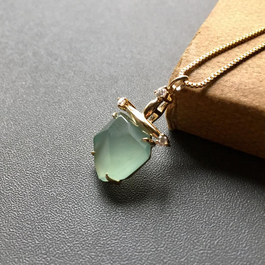 几何金高冰种淡晴水翡翠吊坠18k黄金镶嵌 商品图1