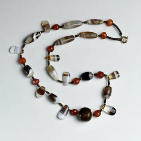 高古糖球玛瑙圆珠+缠丝玛瑙项链