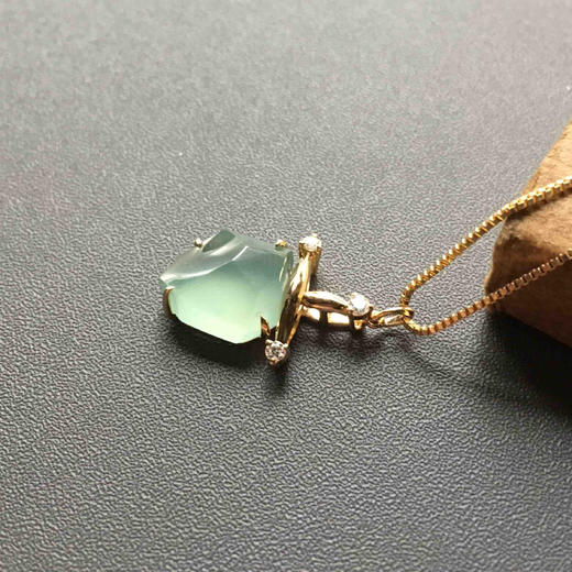 几何金高冰种淡晴水翡翠吊坠18k黄金镶嵌 商品图3